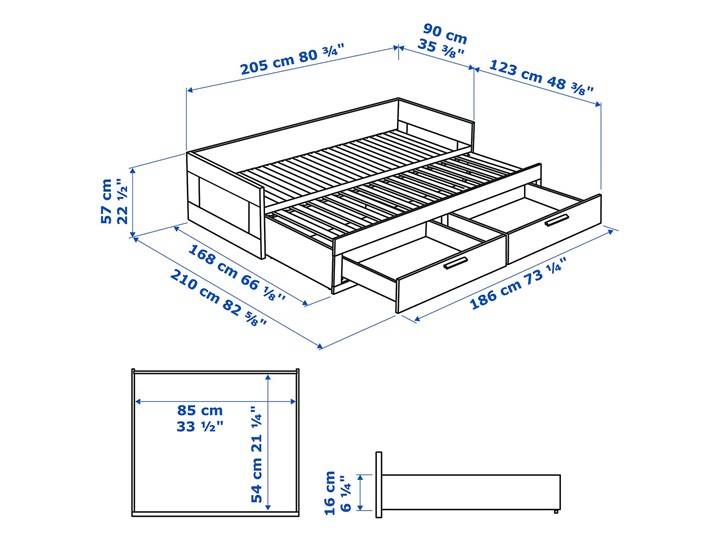BRIMNES Leżanka z 2 szufladami, 2 materace Rozmiar materaca 80x200 cm Kolor Biały