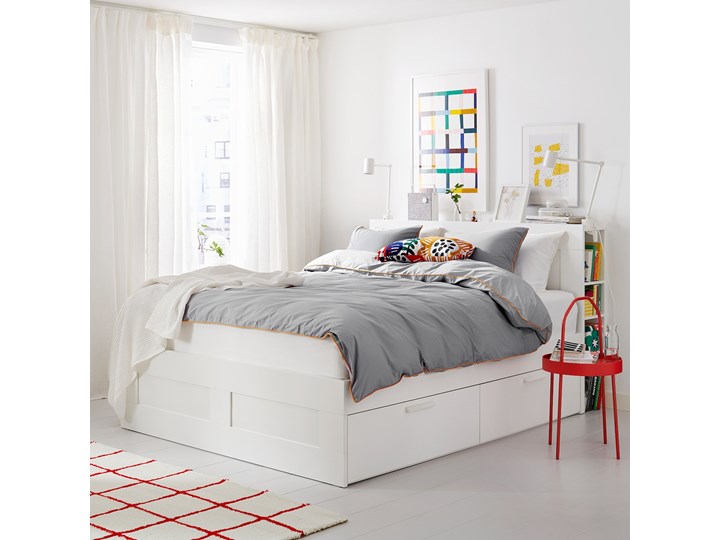 IKEA BRIMNES Rama łóżka z pojemnikiem, zagłówek, biały, 140x200 cm Łóżko drewniane Kategoria Łóżka do sypialni