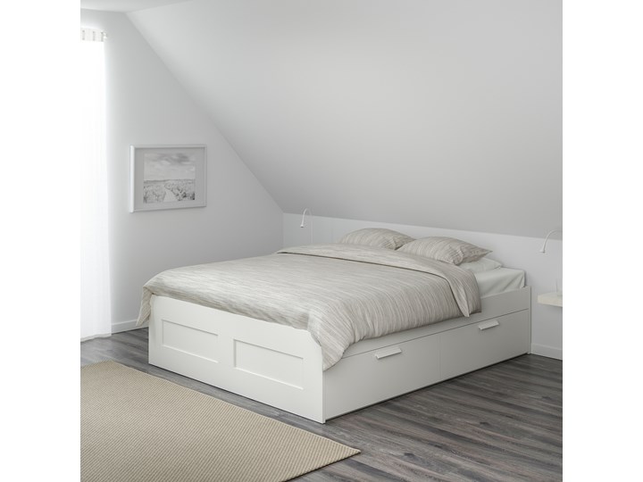 IKEA BRIMNES Rama łóżka z szufladami, biały, 140x200 cm Tkanina Łóżko drewniane Kategoria Łóżka do sypialni