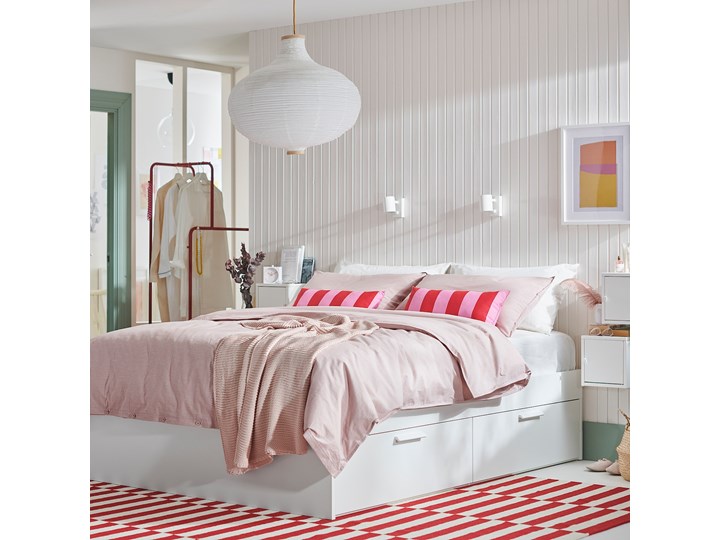 IKEA BRIMNES Rama łóżka z szufladami, biały, 140x200 cm Tkanina Łóżko drewniane Kategoria Łóżka do sypialni