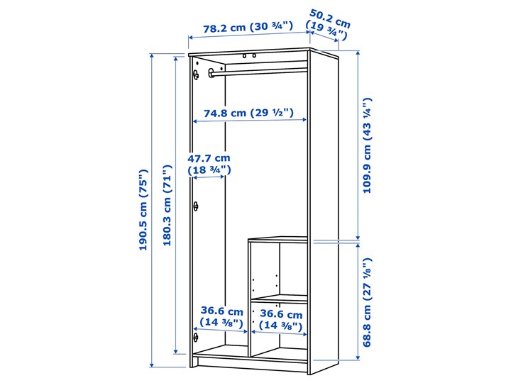 BRIMNES Szafa 2 drzwi Głębokość 50 cm Szerokość 78 cm Wysokość 190 cm Typ Gotowa
