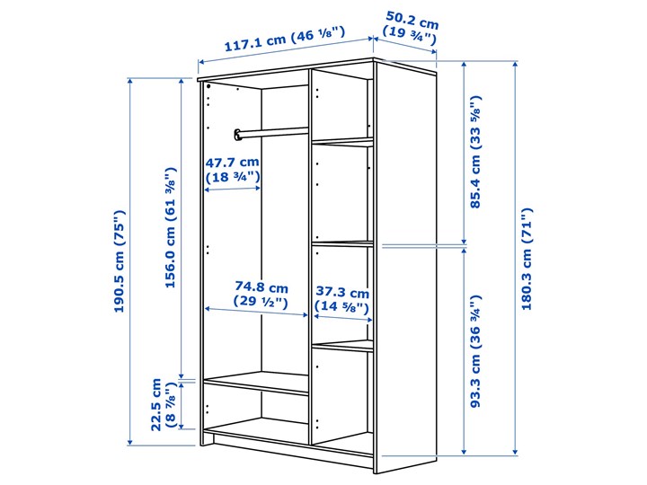BRIMNES Szafa/3 drzwi Głębokość 50 cm Płyta MDF Szerokość 117 cm Wysokość 190 cm Typ Gotowa