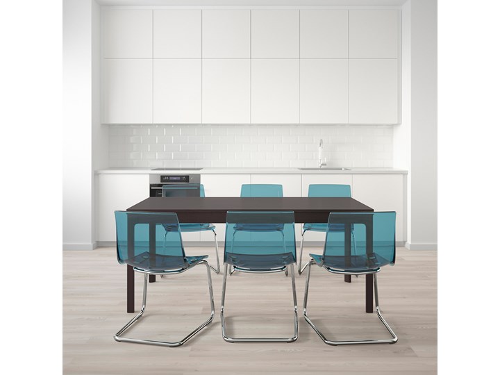 IKEA EKEDALEN / TOBIAS Stół i 6 krzeseł, ciemnobrązowy/niebieski, 180/240 cm Pomieszczenie Jadalnia