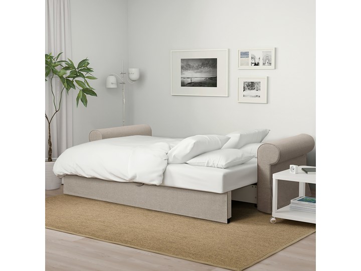 IKEA EVERTSBERG Rozkładana sofa 3-osobowa, z pojemnikiem beżowy, Wysokość łóżka: 45 cm Amerykanka Wielkość Trzyosobowa