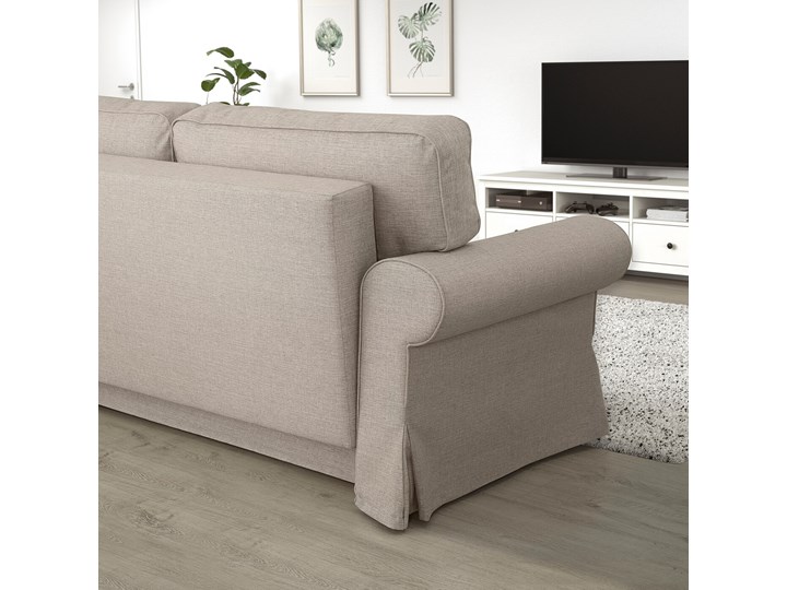 IKEA EVERTSBERG Rozkładana sofa 3-osobowa, z pojemnikiem beżowy, Wysokość łóżka: 45 cm Amerykanka Kategoria Sofy i kanapy Boki Z bokami