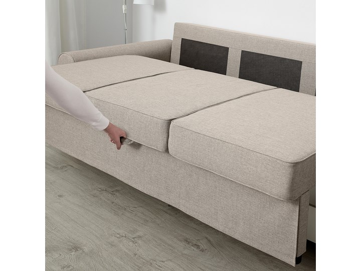 IKEA EVERTSBERG Rozkładana sofa 3-osobowa, z pojemnikiem beżowy, Wysokość łóżka: 45 cm Boki Z bokami Amerykanka Pomieszczenie Salon