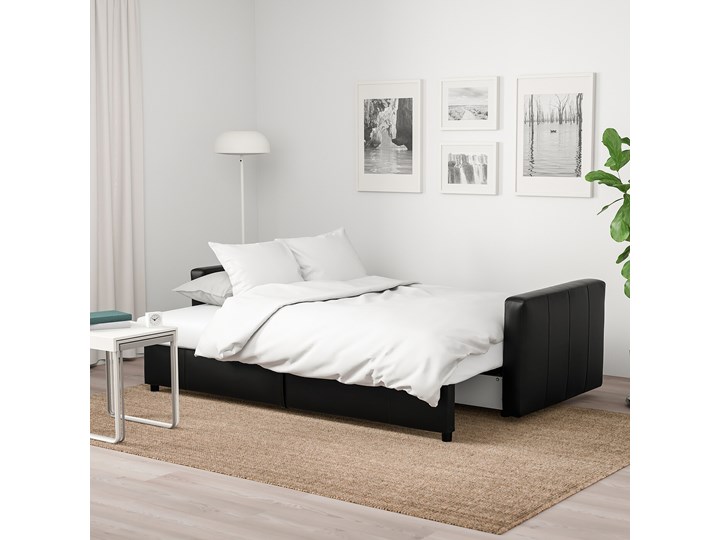 IKEA FRIHETEN Sofa trzyosobowa rozkładana, Bomstad czarny, Szerokość: 225 cm Amerykanka Głębokość 105 cm Boki Z bokami