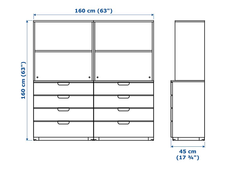 IKEA GALANT Kombinacja z szufladami, Okleina dębowa bejcowana na biało, 160x160 cm Kolor Beżowy