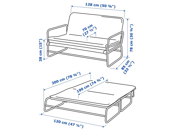 HAMMARN Sofa rozkładana Głębokość 70 cm Kategoria Sofy i kanapy Szerokość 128 cm Stała konstrukcja Głębokość 85 cm Typ Gładkie