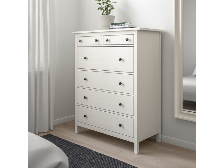 IKEA HEMNES Komoda, 6 szuflad, Biała bejca, 108x131 cm Sosna Szerokość 108 cm Z szufladami Pomieszczenie Pokój nastolatka