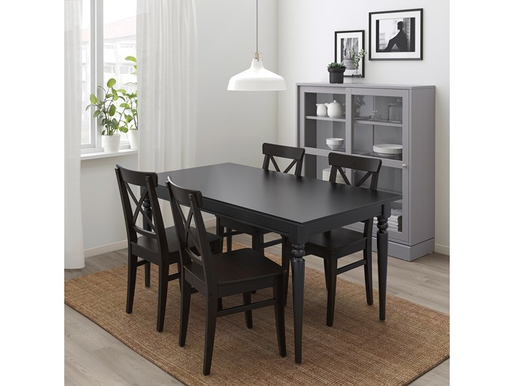 IKEA INGATORP / INGOLF Stół i 4 krzesła, czarny/brązowoczarny, 155/215 cm