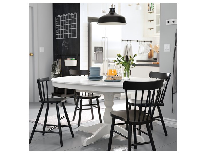 IKEA INGATORP Stół rozkładany, Biały, 110/155 cm Płyta MDF Styl Prowansalski Rozkładanie Rozkładane