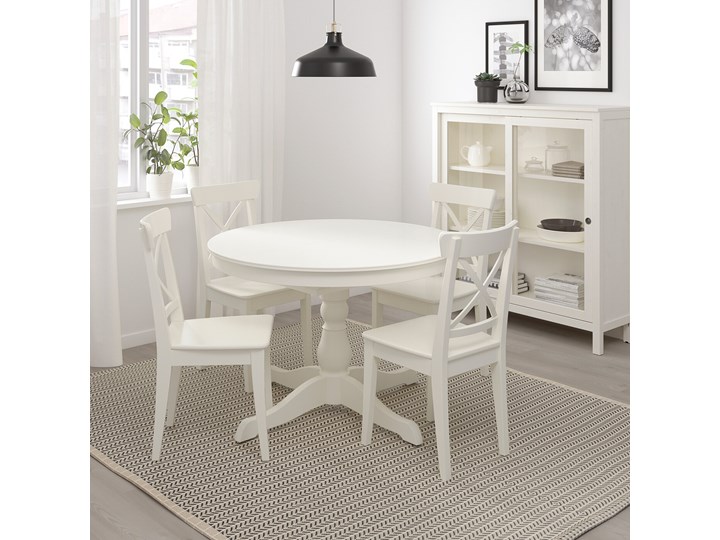 IKEA INGATORP Stół rozkładany, Biały, 110/155 cm Kształt blatu Okrągły Płyta MDF Styl Prowansalski