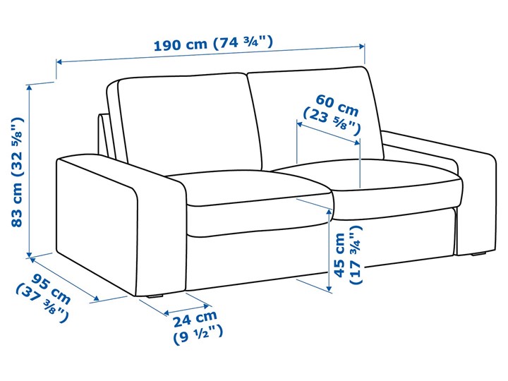 KIVIK Sofa dwuosobowa Głębokość 60 cm Głębokość 95 cm Typ Gładkie Stała konstrukcja Szerokość 190 cm Boki Z bokami