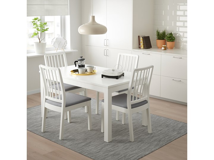 IKEA LANEBERG / EKEDALEN Stół i 4 krzesła, biały/biały jasnoszary, 130/190x80 cm Kategoria Stoły z krzesłami Pomieszczenie Jadalnia
