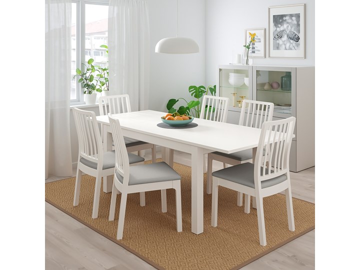 IKEA LANEBERG / EKEDALEN Stół i 4 krzesła, biały/biały jasnoszary, 130/190x80 cm Pomieszczenie Jadalnia