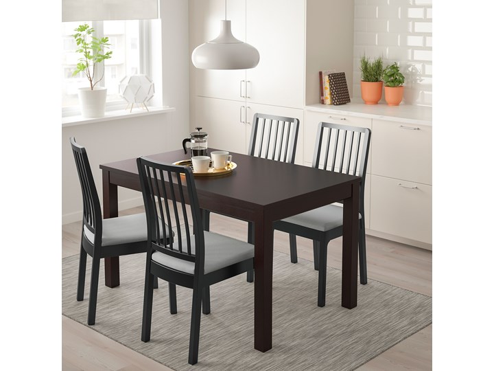 IKEA LANEBERG / EKEDALEN Stół i 4 krzesła, brązowy/czarny jasnoszary, 130/190x80 cm Kategoria Stoły z krzesłami Pomieszczenie Jadalnia