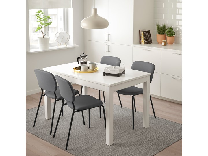 IKEA LANEBERG / KARLJAN Stół i 4 krzesła, biały/ciemnoszary ciemnoszary, 130/190x80 cm Kategoria Stoły z krzesłami