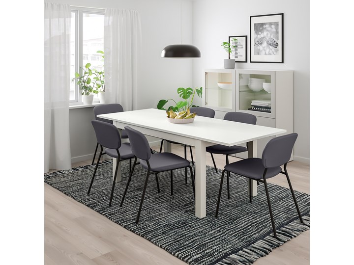 IKEA LANEBERG / KARLJAN Stół i 4 krzesła, biały/ciemnoszary ciemnoszary, 130/190x80 cm Kategoria Stoły z krzesłami Pomieszczenie Salon