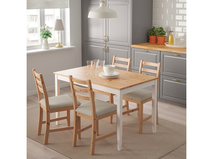 IKEA LERHAMN Stół i 4 krzesła, bejca jasna patyna biała bejca/Vittaryd beżowy, 118x74 cm Kolor Brązowy Kategoria Stoły z krzesłami