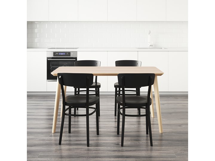 IKEA LISABO / IDOLF Stół i 4 krzesła, okleina jesionowa/czarny, 140x78 cm Kolor Beżowy Kategoria Stoły z krzesłami