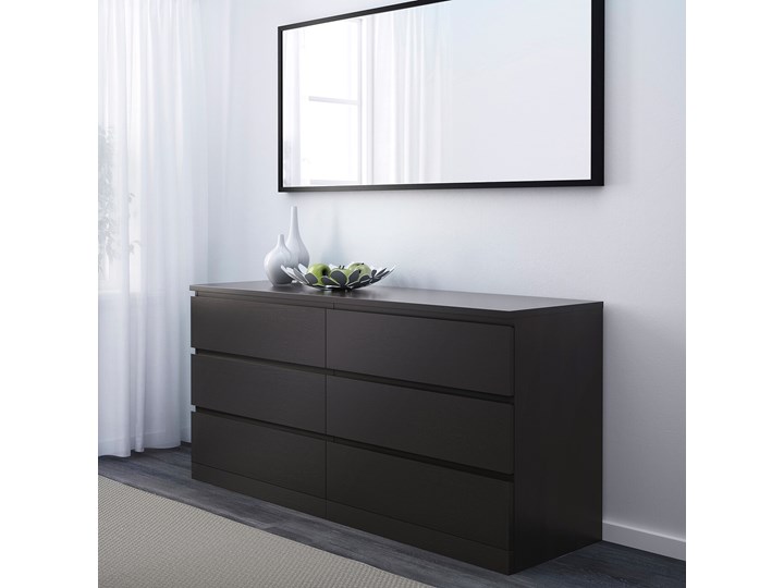 IKEA MALM Komoda, 6 szuflad, Czarnobrąz, 160x78 cm Styl Nowoczesny Płyta MDF Szerokość 160 cm Z szufladami Kolor Czarny