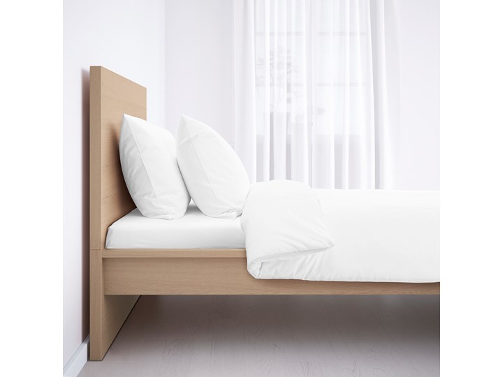 IKEA MALM Rama łóżka, wysoka, Okleina dębowa bejcowana na biało, 90x200 cm Drewno Płyta MDF Kategoria Łóżka dla dzieci Kolor Beżowy