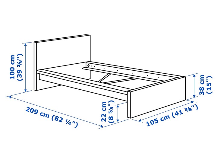 IKEA MALM Rama łóżka, wysoka, Okleina dębowa bejcowana na biało, 90x200 cm Drewno Kolor Beżowy Tworzywo sztuczne Kategoria Łóżka dla dzieci