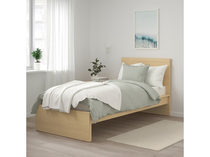 IKEA MALM Rama łóżka, wysoka, Okleina dębowa bejcowana na biało, 90x200 cm Drewno Kolor Biały Kolor Beżowy