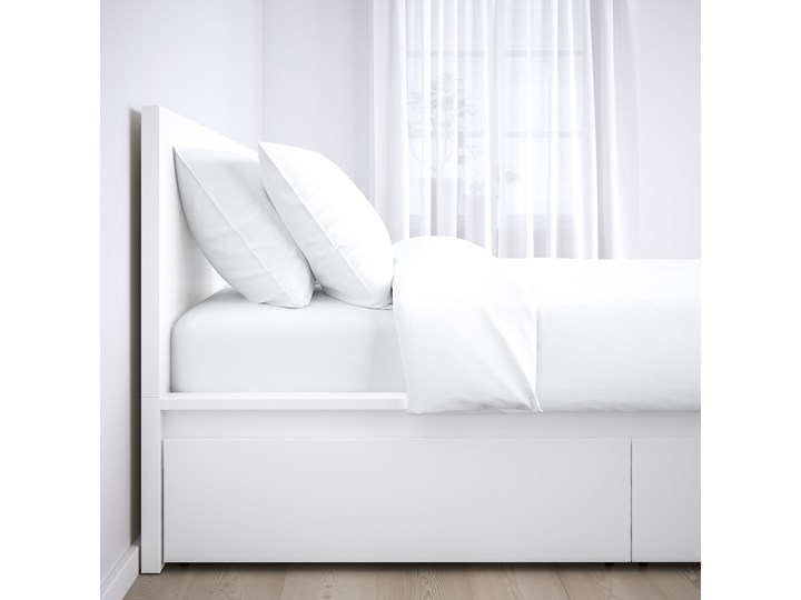 IKEA MALM Rama łóżka z 2 pojemnikami, Biały, 90x200 cm Łóżko drewniane Drewno Kategoria Łóżka do sypialni