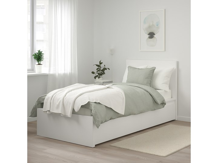 IKEA MALM Rama łóżka z 2 pojemnikami, Biały, 90x200 cm Liczba miejsc Jednoosobowe Drewno Łóżko drewniane Kategoria Łóżka do sypialni