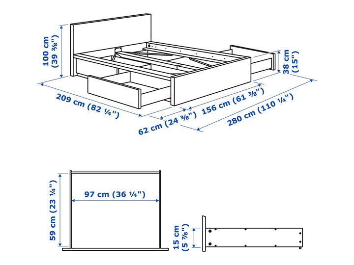 IKEA MALM Rama łóżka z 4 pojemnikami, Okleina dębowa bejcowana na biało, 140x200 cm Drewno Łóżko drewniane Kategoria Łóżka do sypialni