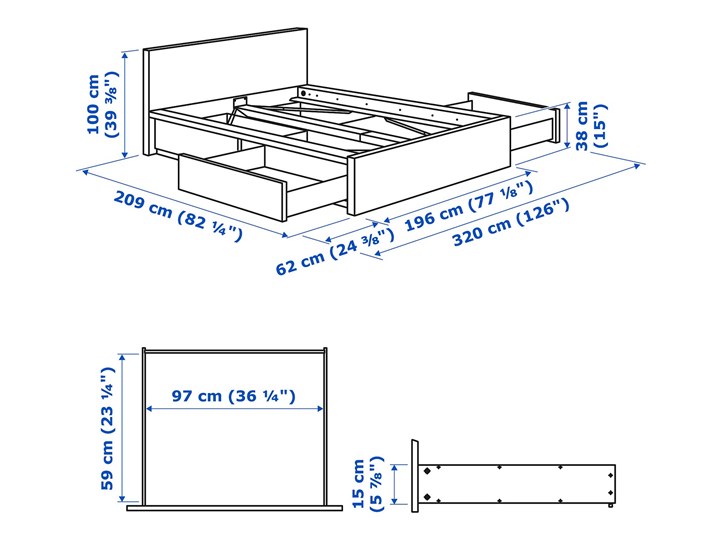 IKEA MALM Rama łóżka z 4 pojemnikami, Okleina dębowa bejcowana na biało, 180x200 cm Drewno Kategoria Łóżka do sypialni Łóżko drewniane Kolor Beżowy
