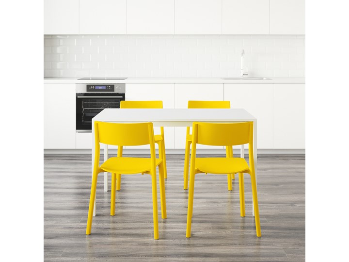IKEA MELLTORP / JANINGE Stół i 4 krzesła, biały/żółty, 125 cm Kategoria Stoły z krzesłami Pomieszczenie Salon