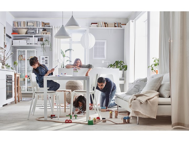 IKEA MELLTORP / TEODORES Stół i 4 krzesła, biały, 125 cm Kategoria Stoły z krzesłami Pomieszczenie Salon