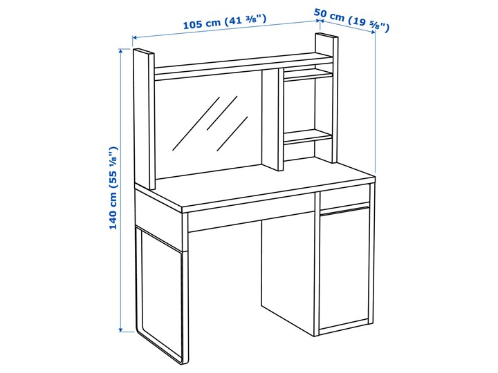 IKEA MICKE Biurko, Biały, 105x50 cm Szerokość 105 cm Płyta MDF Biurko regulowane Kategoria Biurka