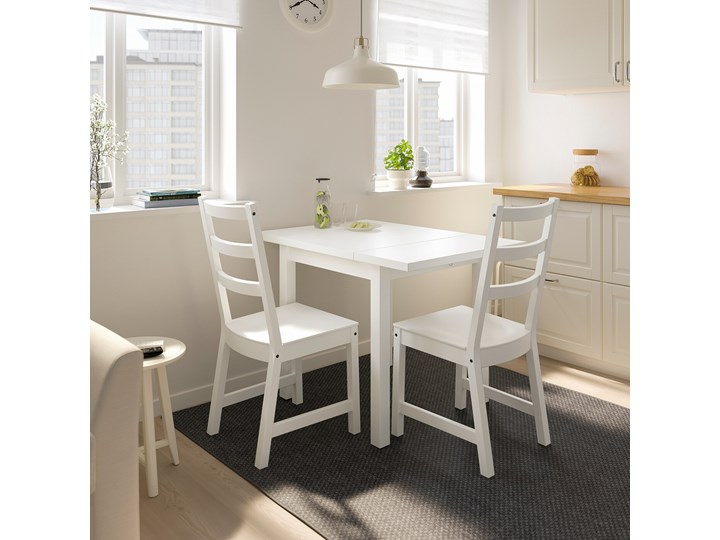 IKEA NORDVIKEN / NORDVIKEN Stół i 2 krzesła, biały/biały, 74/104x74 cm Pomieszczenie Jadalnia