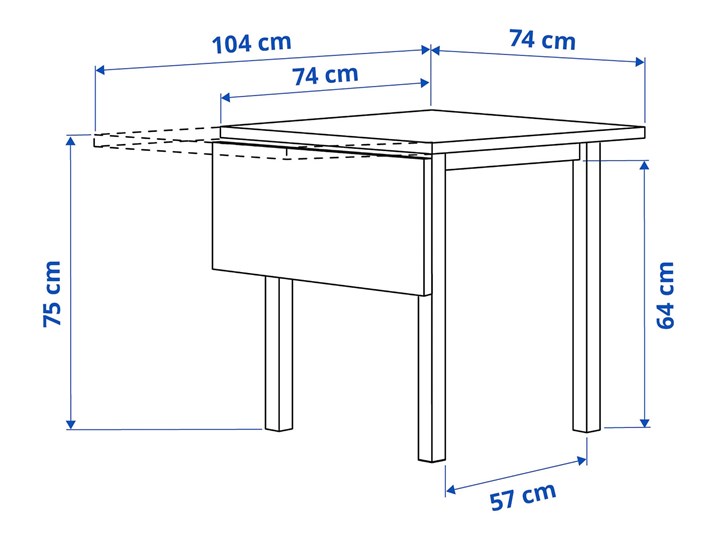 IKEA NORDVIKEN Stół z opuszcz blatem, Czarny, 74/104x74 cm Drewno Długość 104 cm Pomieszczenie Stoły do kuchni