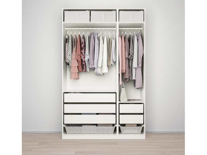 IKEA PAX / FARDAL Szafa, biały/połysk/biel, 150x60x236 cm Metal Szerokość 150 cm Wysokość 236,4 cm Płyta laminowana Głębokość 60 cm Tworzywo sztuczne Plastik Stal Pomieszczenie Sypialnia