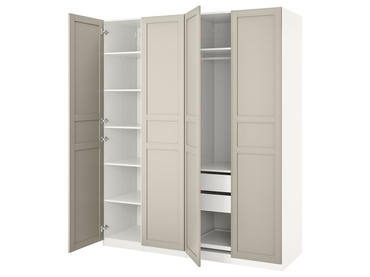 PAX Szafa Wysokość 236 cm Płyta MDF Głębokość 60 cm Szerokość 200 cm Wysokość 236,4 cm Ilość drzwi Czterodrzwiowe Rodzaj drzwi Uchylne