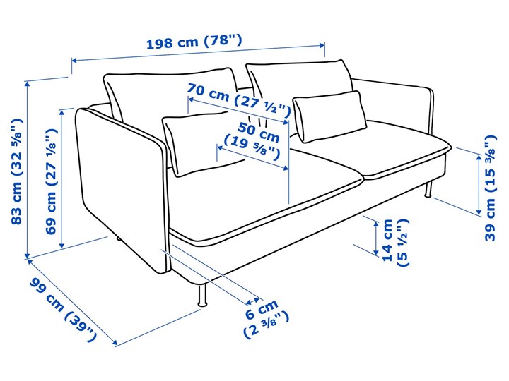 SODERHAMN Sofa 3-osobowa Głębokość 99 cm Głębokość 70 cm Szerokość 198 cm Typ Gładkie