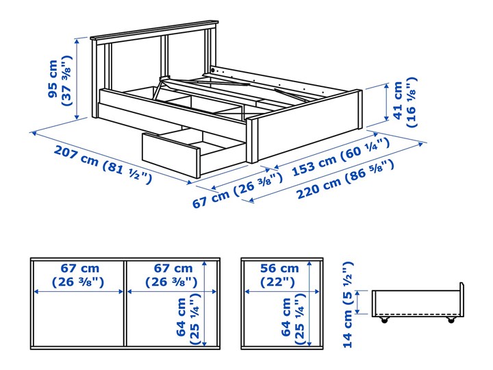 IKEA SONGESAND Rama łóżka z 2 pojemnikami, biały, 140x200 cm Kategoria Łóżka do sypialni Łóżko drewniane Styl Klasyczny