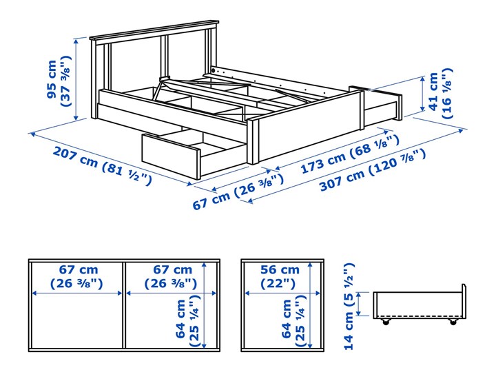 IKEA SONGESAND Rama łóżka z 4 pojemnikami, biały/Lönset, 160x200 cm Łóżko drewniane Styl Klasyczny Kategoria Łóżka do sypialni