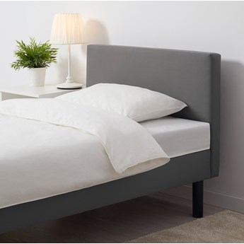 IKEA SVELGEN Tapicerowana rama łóżka z materacem, z wezgłowiem/szary, 90x200 cm