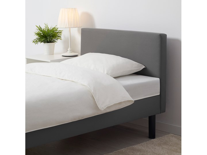 IKEA SVELGEN Tapicerowana rama łóżka z materacem, z wezgłowiem/szary, 90x200 cm Łóżko tapicerowane Tkanina Pojemnik na pościel Bez pojemnika Liczba miejsc Jednoosobowe