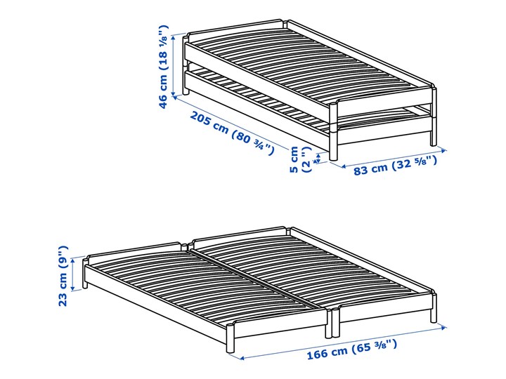 IKEA UTÅKER Łóżko sztaplowane, sosna, 80x200 cm Podwójne Drewno Kolor Beżowy
