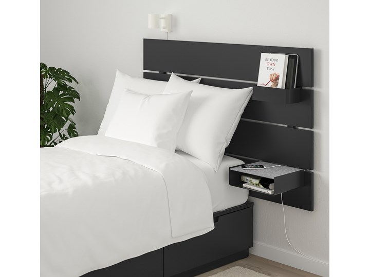 IKEA NORDLI Rama łóżka z pojemnikiem, zagłówek, antracyt, 90x200 cm Tkanina Neutralne Pojedyncze Kategoria Łóżka dla dzieci