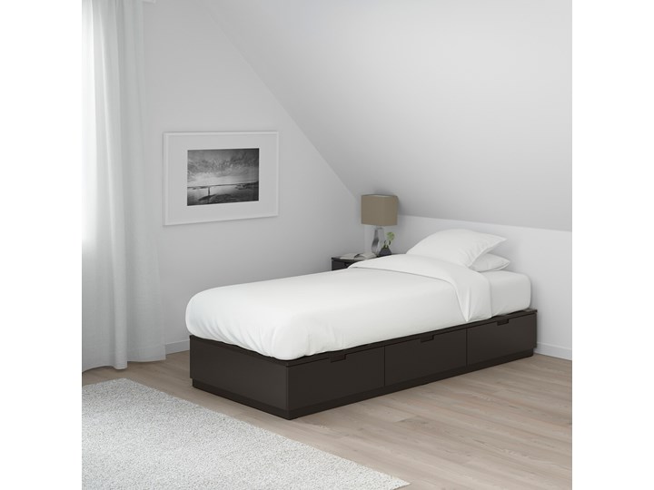 IKEA NORDLI Rama łóżka z szufladami, antracyt, 90x200 cm Kolor Czarny Drewno Łóżko drewniane Kategoria Łóżka do sypialni