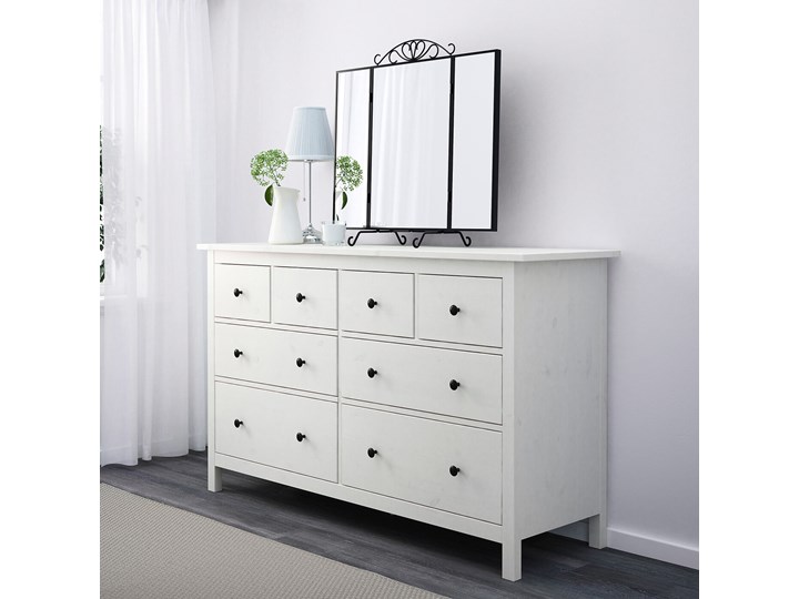 IKEA HEMNES Komoda, 8 szuflad, Biała bejca, 160x96 cm Drewno Z szufladami Głębokość 50 cm Szerokość 160 cm Kolor Biały