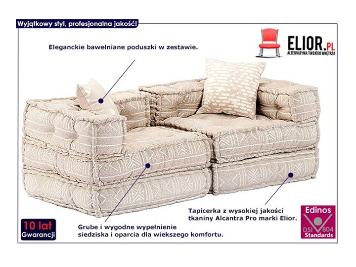Dwuosobowa beżowa sofa modułowa - Demri 3D Szerokość 70 cm Modułowe Pomieszczenie Salon Kolor Beżowy